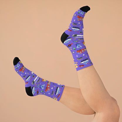 Transportation Fun! Eco Crew Socks - Purple